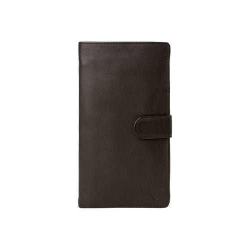 Front view of Hidesign brown leather Melbourne ranch passport holder with flap closure for travel.