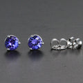 14k White Gold Round Tanzanite Stud Earrings .83 Carats 4.4 mm