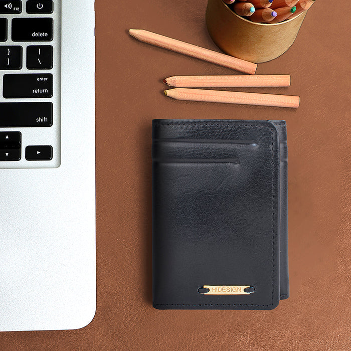 284-Tf  Black Leather Trifold Wallet