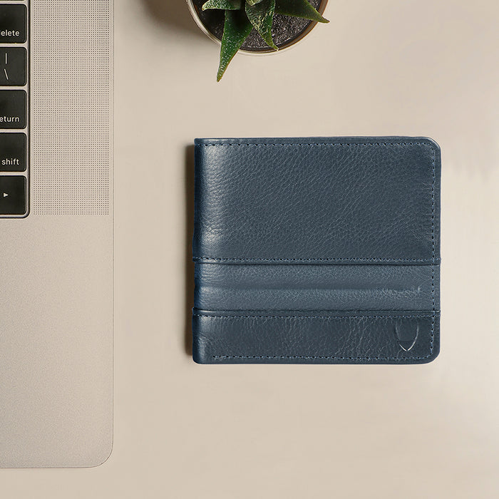 286-010F  Blue Leather Bi-Fold Wallet