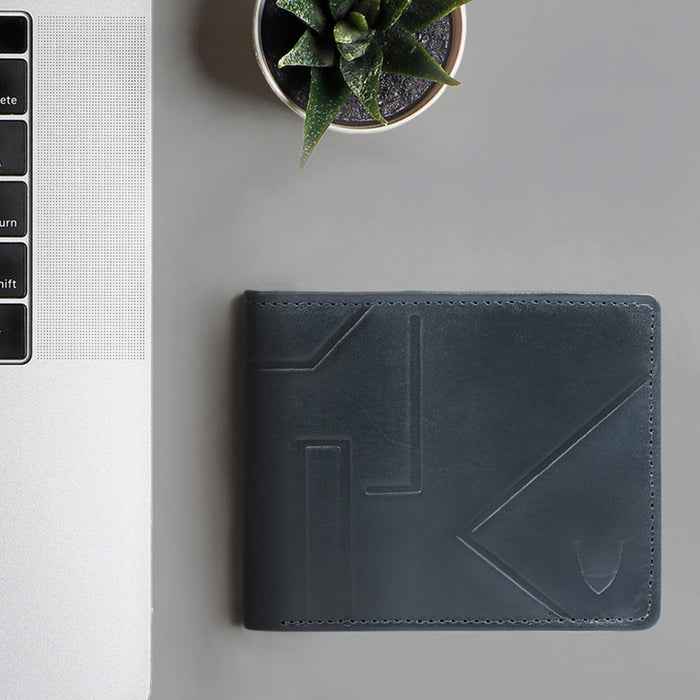 300-017  Blue Leather Bi-Fold Wallet