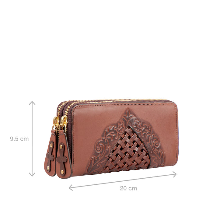 Belle Star W4  Brown Leather Double Zip Around Wallet