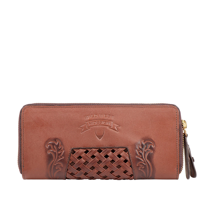 Belle Star W4  Brown Leather Double Zip Around Wallet
