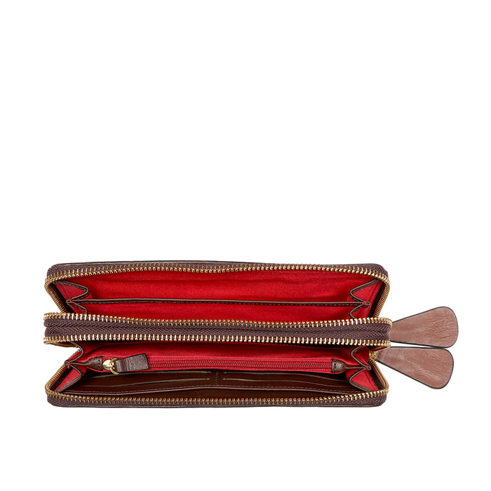 Belle Star W4  Brown Leather Double Zip Around Wallet