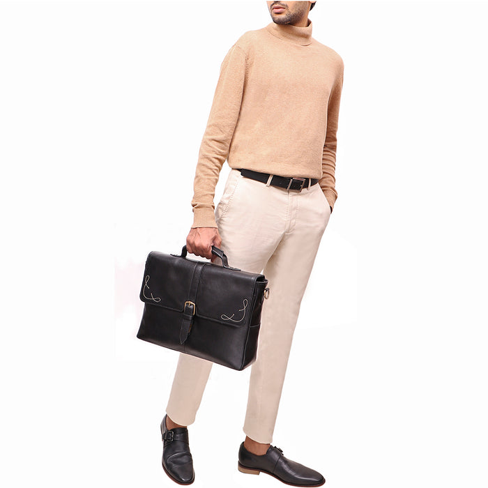 Boulder 02 Black Leather  Briefcase