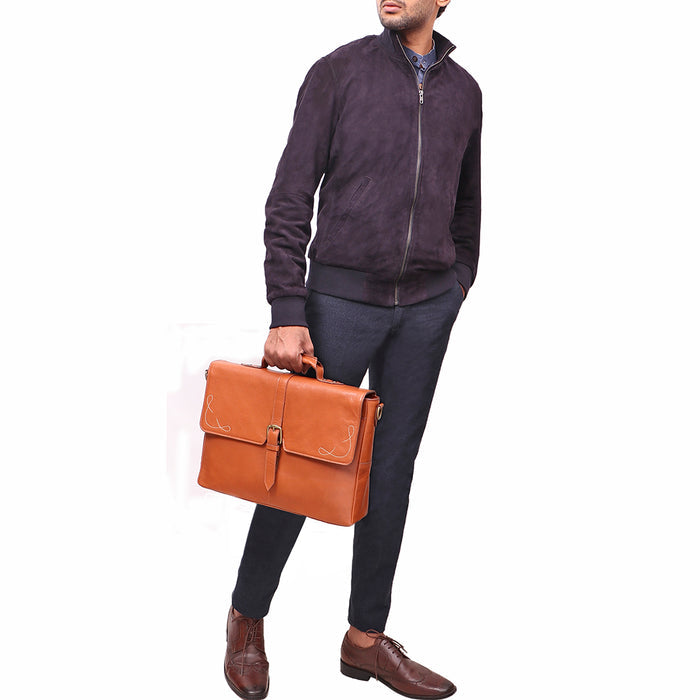 Boulder 02 Tan Leather  Briefcase