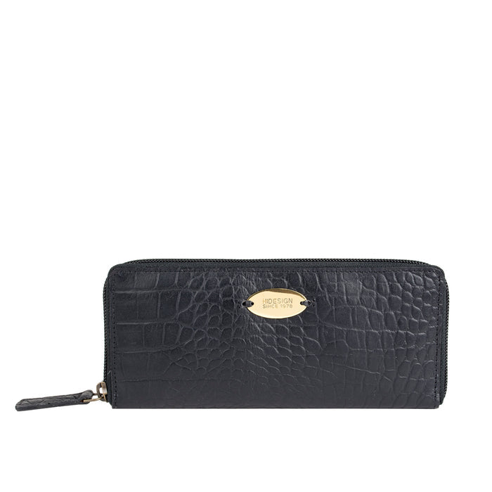 Claea W2  Black Leather Zip Around Wallet