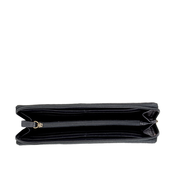 Claea W2  Black Leather Zip Around Wallet