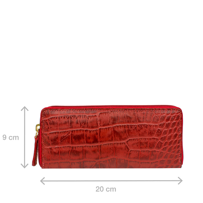 Claea W2  Red Leather Zip Around Wallet