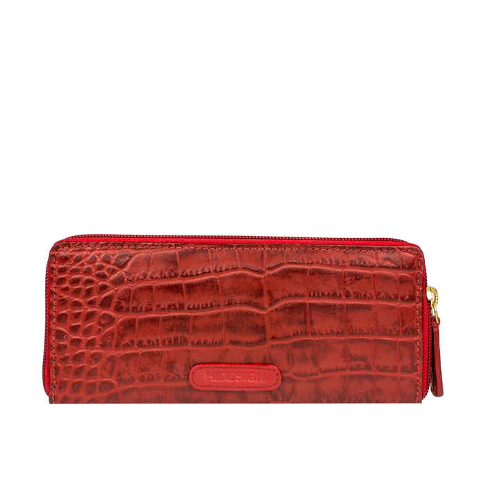 Claea W2  Red Leather Zip Around Wallet