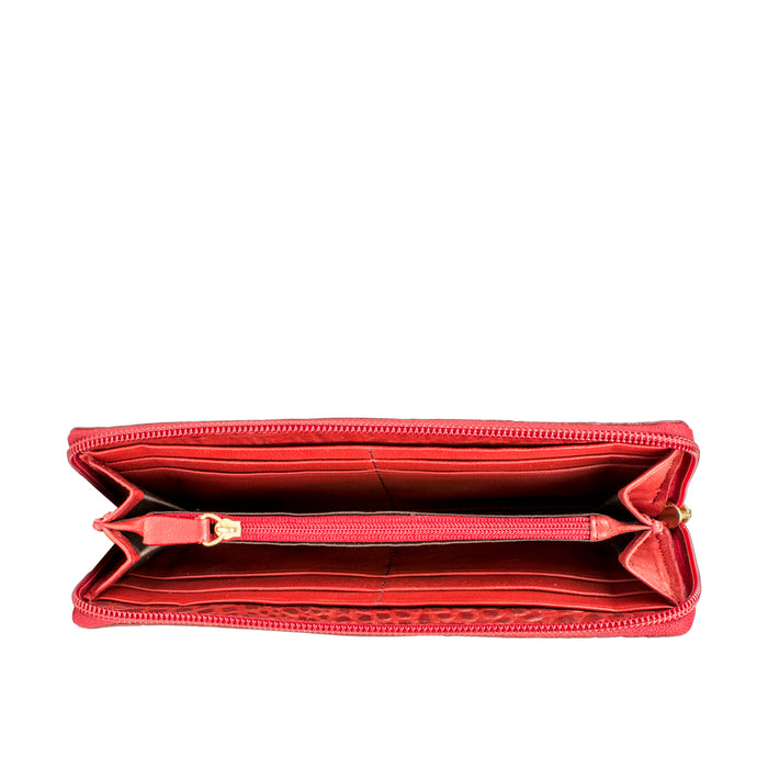 Claea W2  Red Leather Zip Around Wallet
