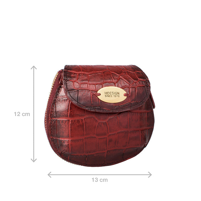 Croco W2 Red Leather Zip Around Wallet
