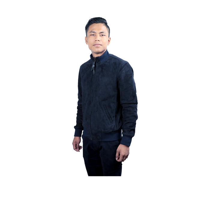 Depp Men's Blue Bomber Style Leather Jacket