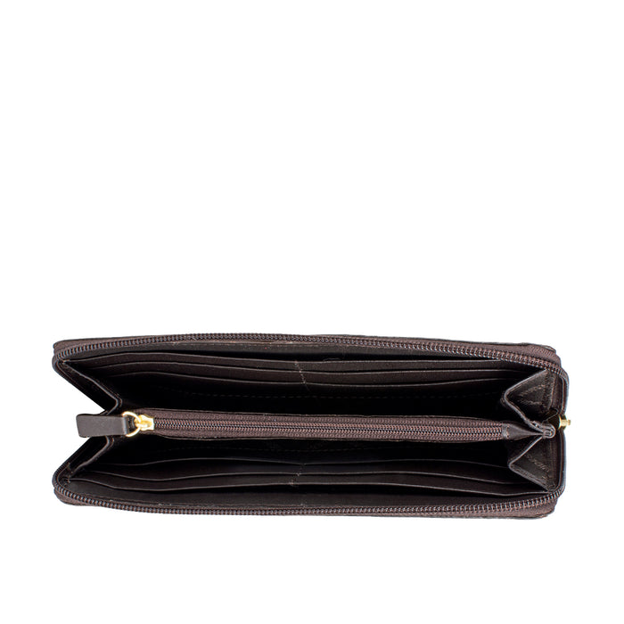 Diadema W2 Brown Leather Double Zip Around Wallet