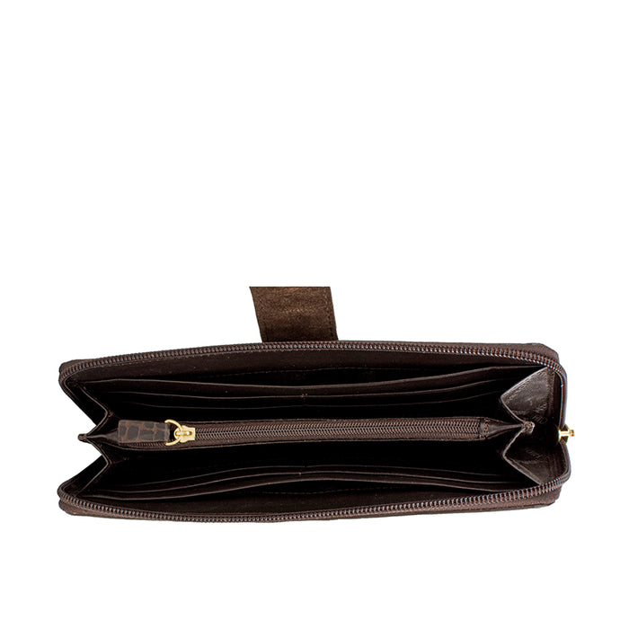 Ee Frieda W2  Brown Leather Zip Around Wallet