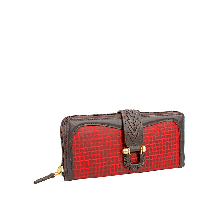 Ee Frieda W2  Red Leather Zip Around Wallet