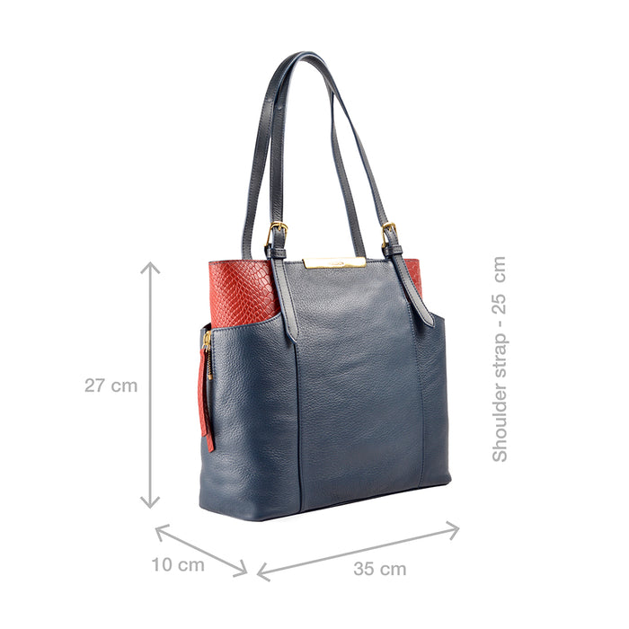 Ee Gemini 01 Blue Leather Tote Bag