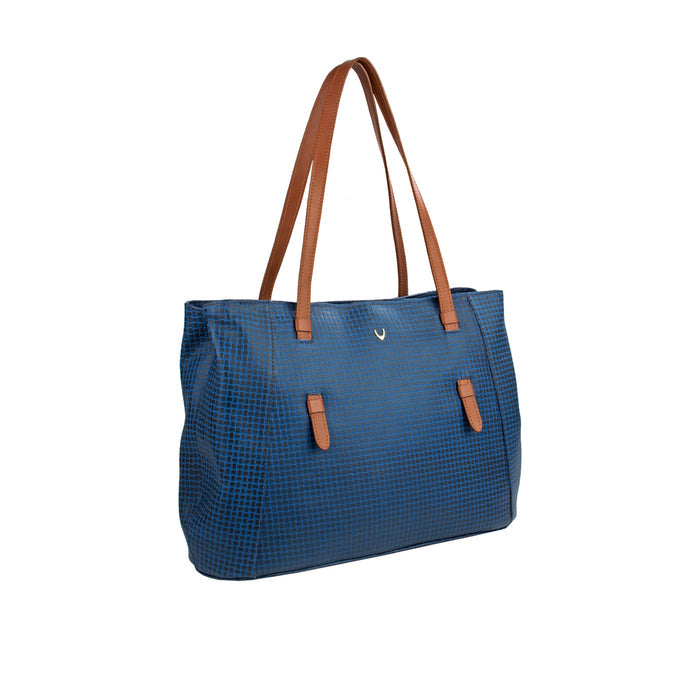 Ee Leandra 01 Blue Leather Tote Bag