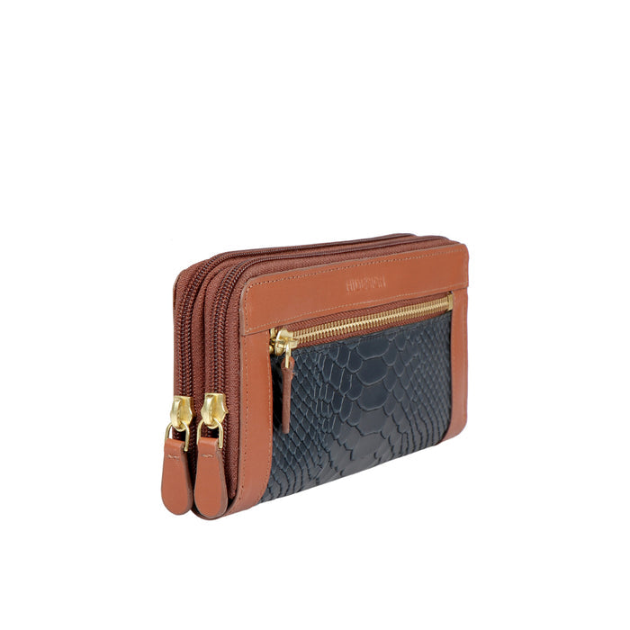 Ee Libra W2  Blue Leather Double Zip Around Wallet