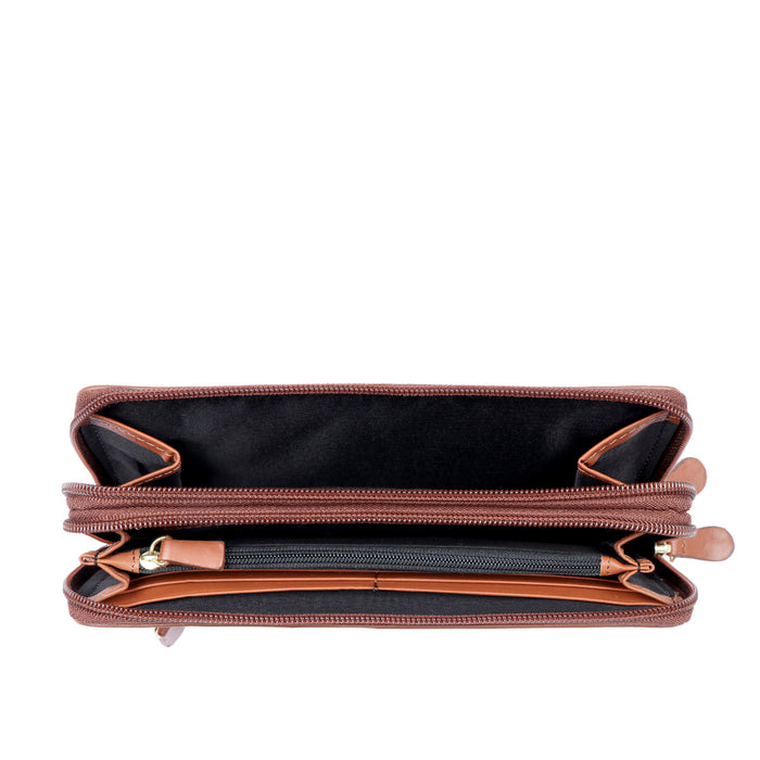 Ee Libra W2  Blue Leather Double Zip Around Wallet
