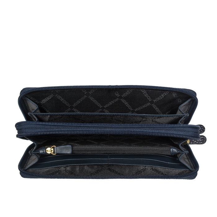 Ee Taurus W2  Blue Leather Double Zip Around Wallet