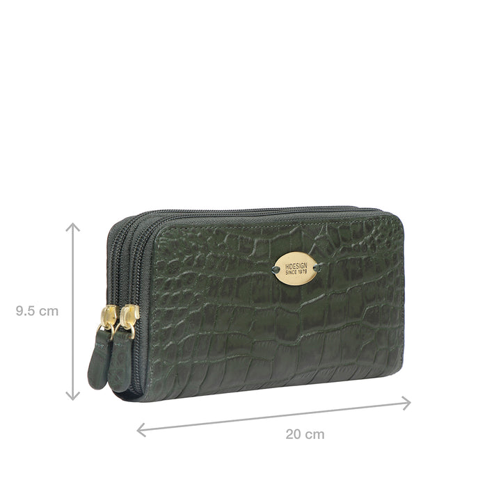 Ee Taurus W2  Green Leather Double Zip Around Wallet