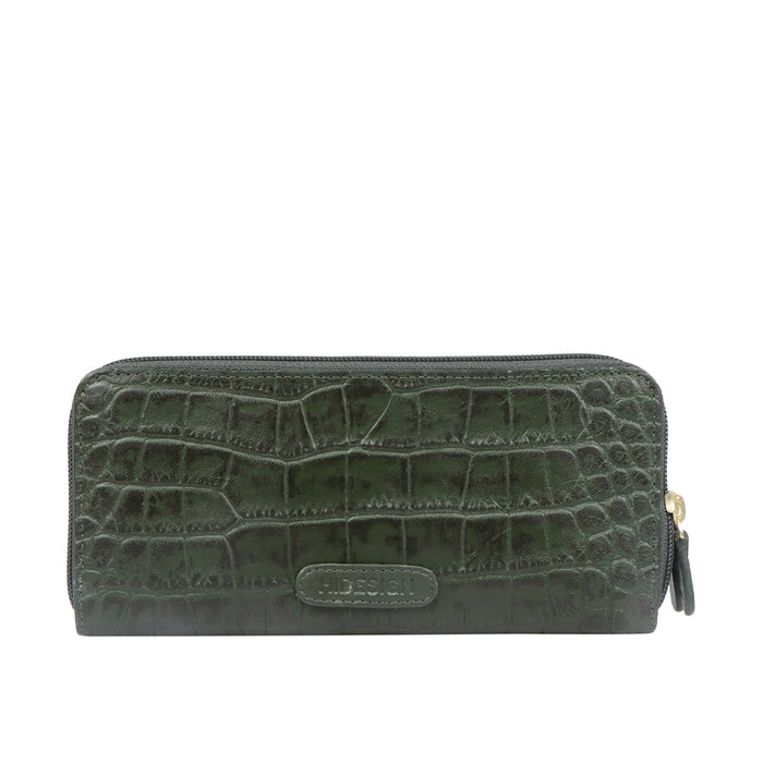 Ee Taurus W2  Green Leather Double Zip Around Wallet