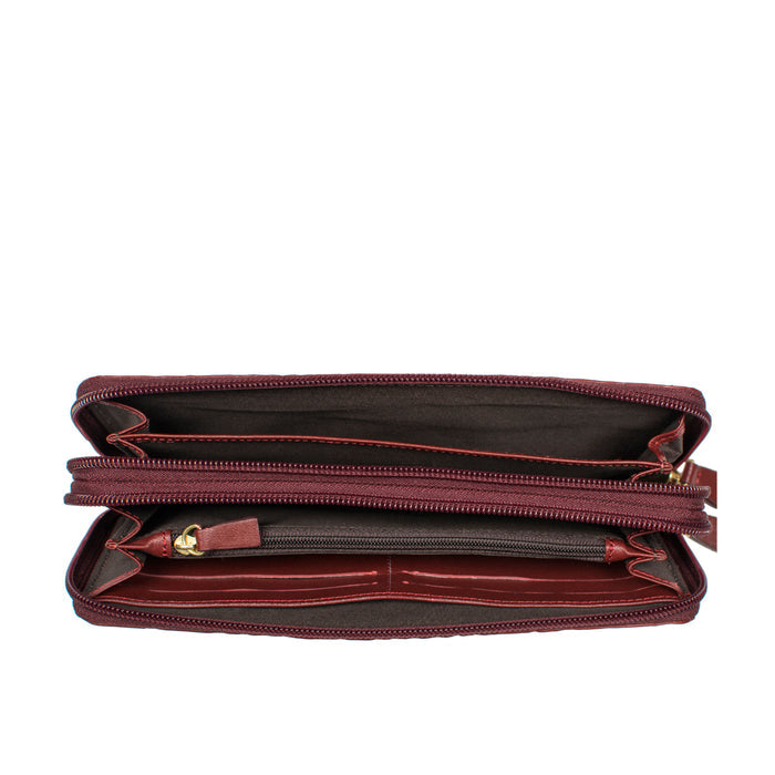 Ee Taurus W2  Marsala Leather Double Zip Around Wallet