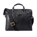 Hidesign EE Uranus 01 men's black leather briefcase with shoulder strap and top handles & buckle.