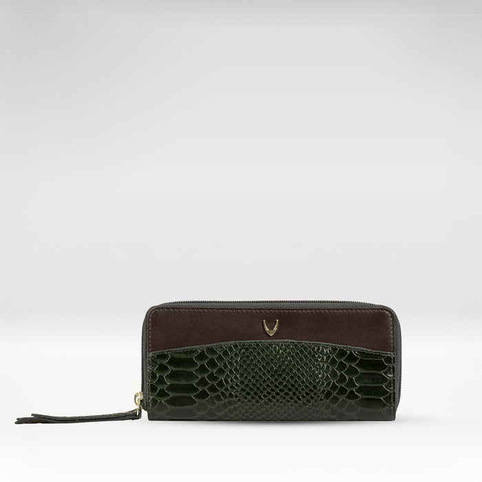 Ee Virgo W3  Green Leather Double Zip Around Wallet