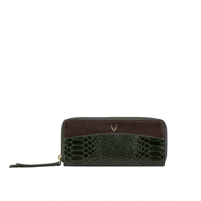 Ee Virgo W3  Green Leather Double Zip Around Wallet
