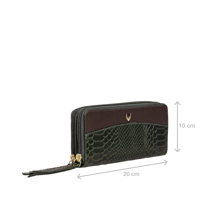 Ee Virgo W3  Green Leather Double Zip Around Wallet