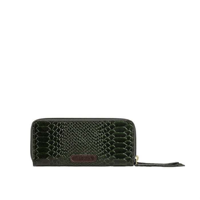 Ee Virgo W3  Green Leather Double Zip Around Wallet
