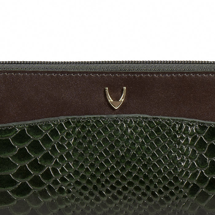 Ee Virgo W3  Green Leather Double Zip Around Wallet
