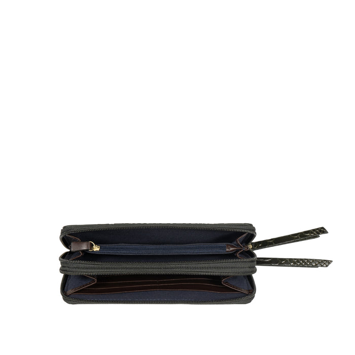 Ee Virgo W3  Green Leather Double Zip Around Wallet