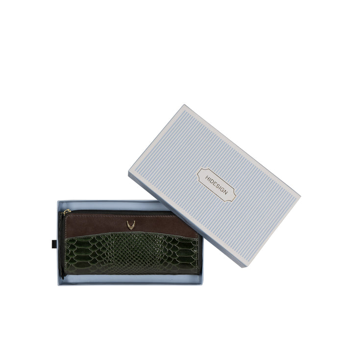 Ee Virgo W3  Green Leather Double Zip Around Wallet