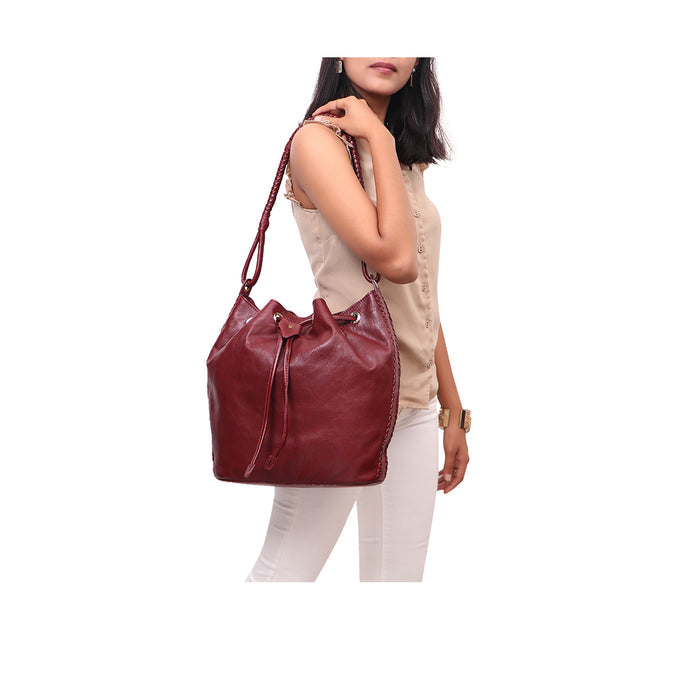 Hannah 01 Marsala Leather Draw String Bag