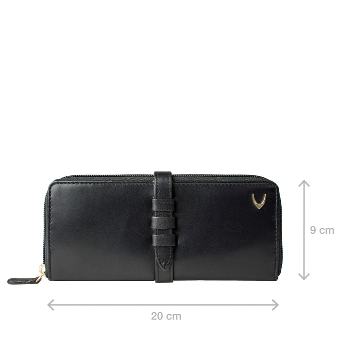 Heather W2 Black Leather Zip Around Wallet