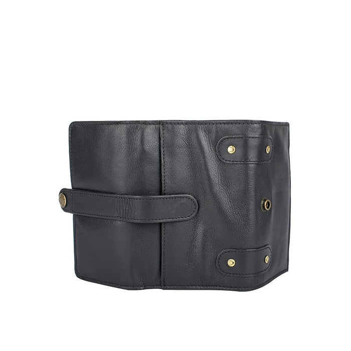 Intercato 10  Black Leather Trifold Wallet