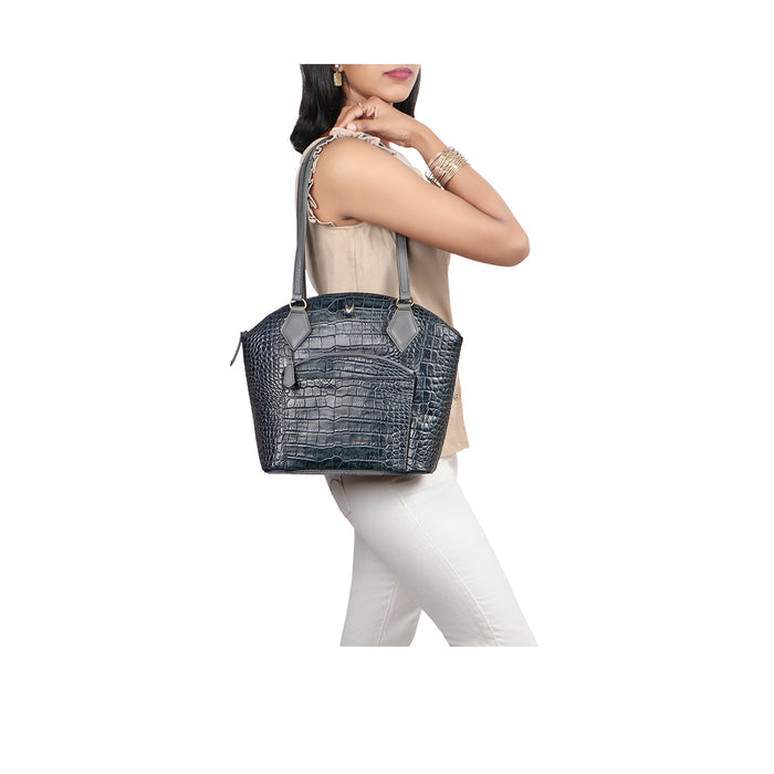 Kasai 02 Sb Blue Leather Tote Bag