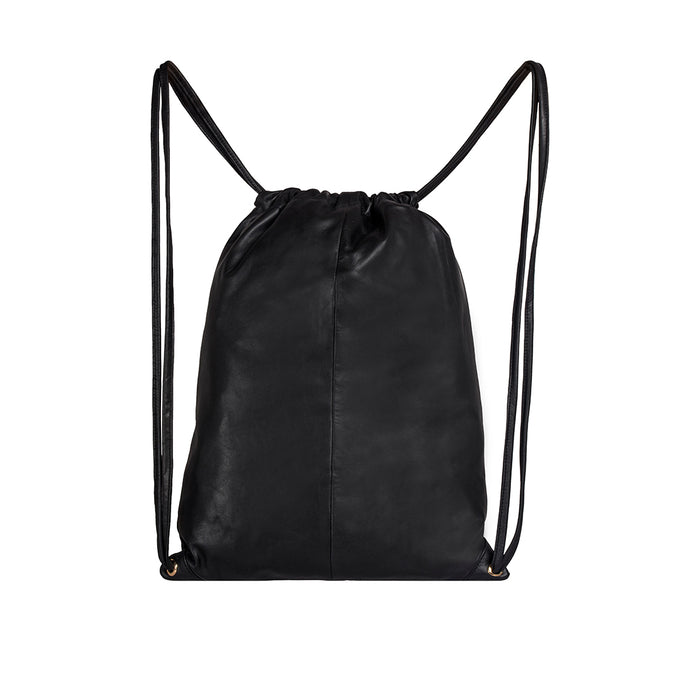 La Seb Black Leather  Draw String Bag