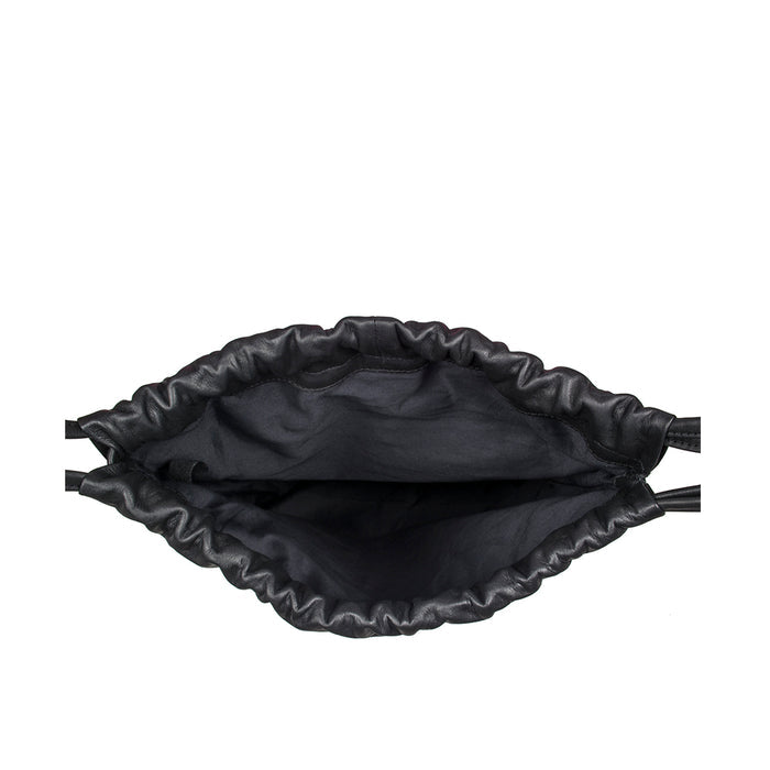 La Seb Black Leather  Draw String Bag