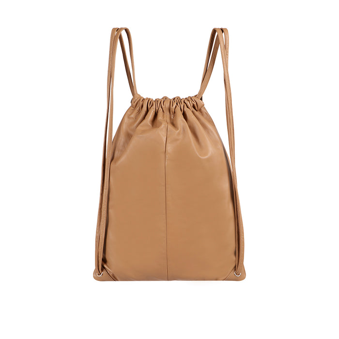 La Seb Nude Leather  Draw String Bag