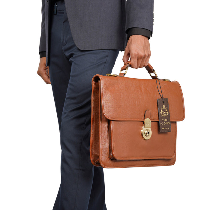 Lucca Tan Leather  Briefcase