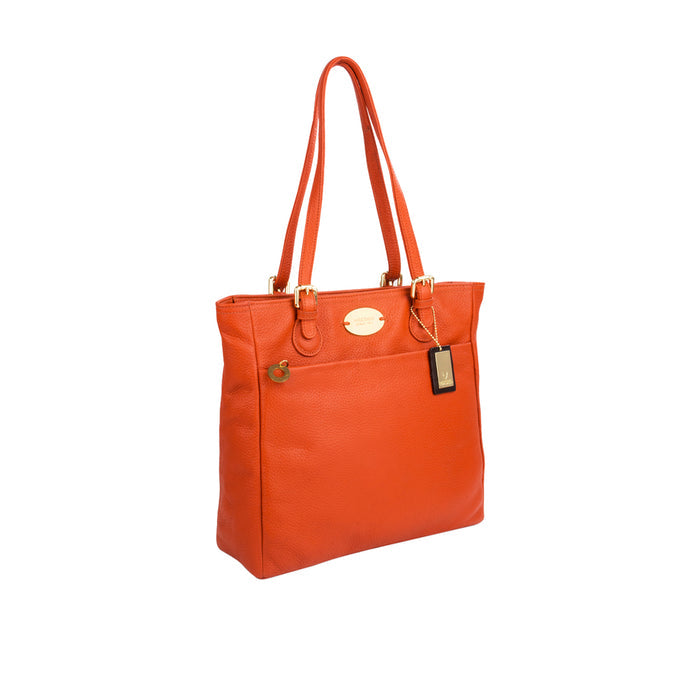 Lucia 01 Orange Leather Tote Bag