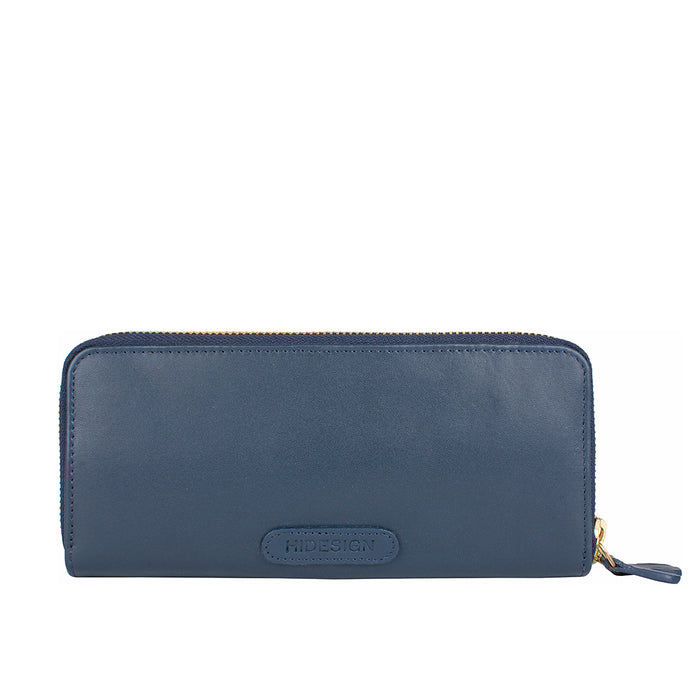 Martina  Blue Leather Double Zip Around Wallet