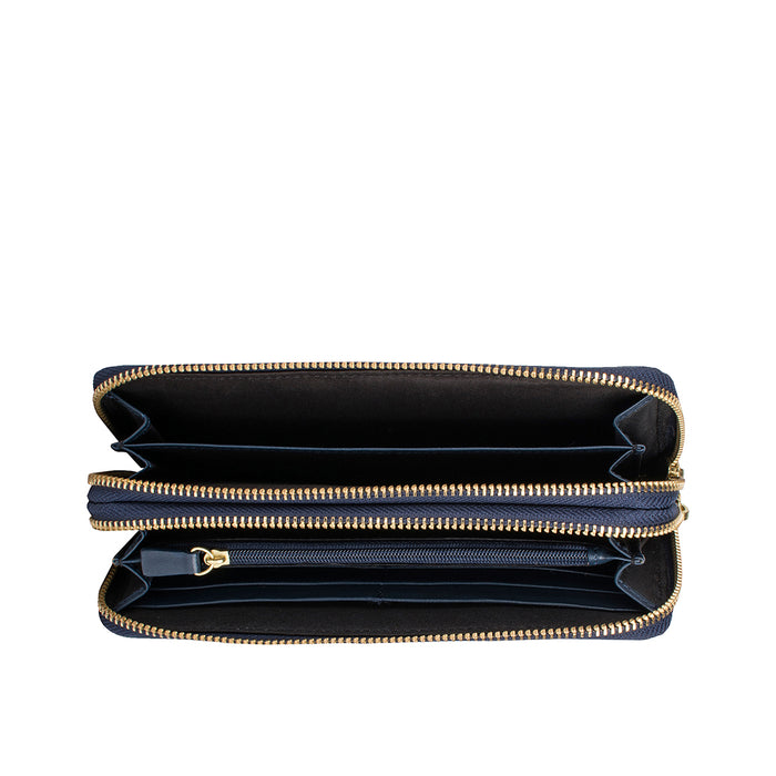Martina  Blue Leather Double Zip Around Wallet
