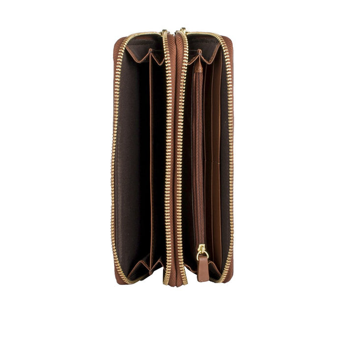 Martina  Tan Leather Double Zip Around Wallet