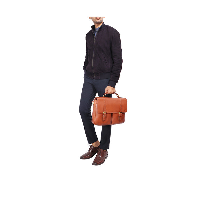 Merlin 02 Tan Leather  Briefcase