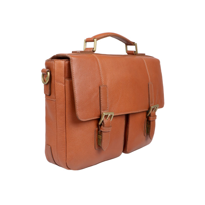 Merlin 02 Tan Leather  Briefcase